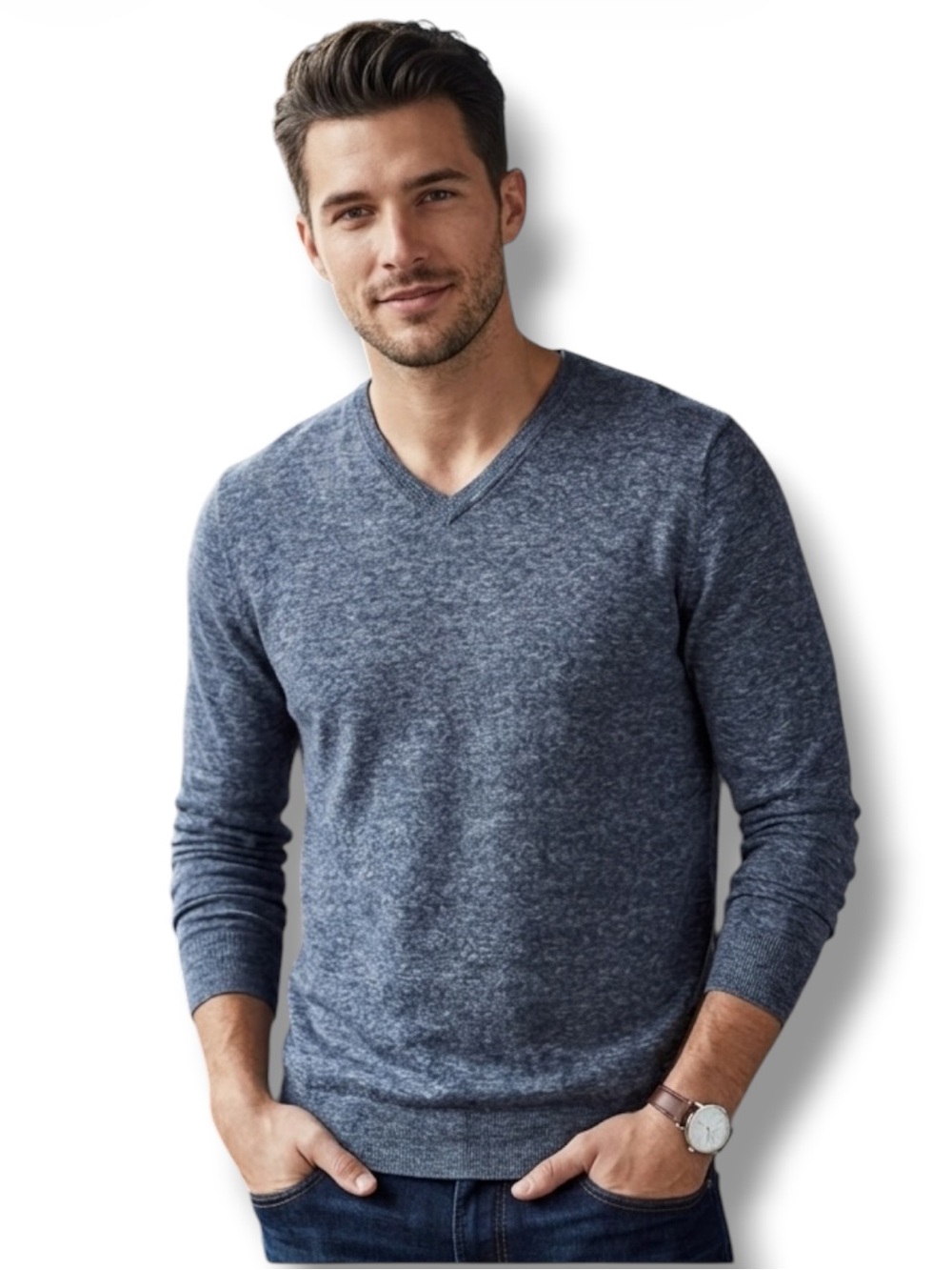 Old Navy Men's V-Neck Sweater M Heathered Blue Pullover Preppy Minimalist NWOT